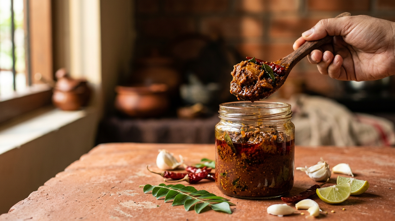 A selection of homemade Andhra non-vegetarian pickles