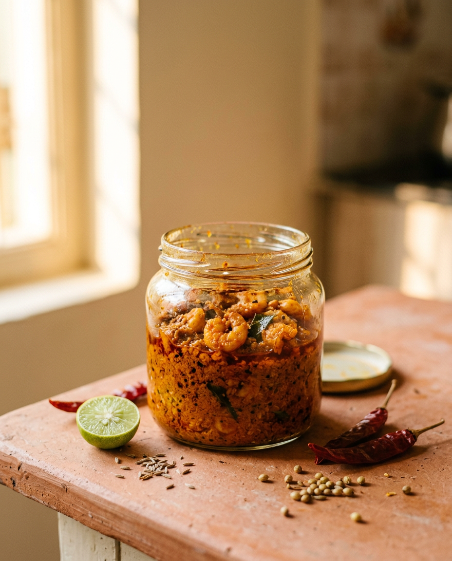 Prawn Pickle in a serving bowl