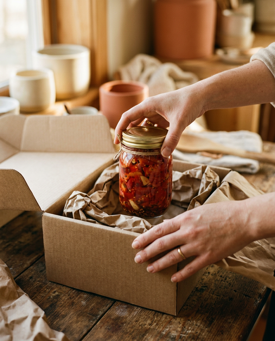 Freshly prepared pickle being packed